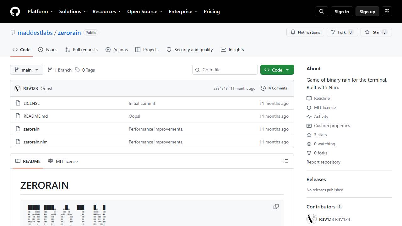 Zerorain screenshot