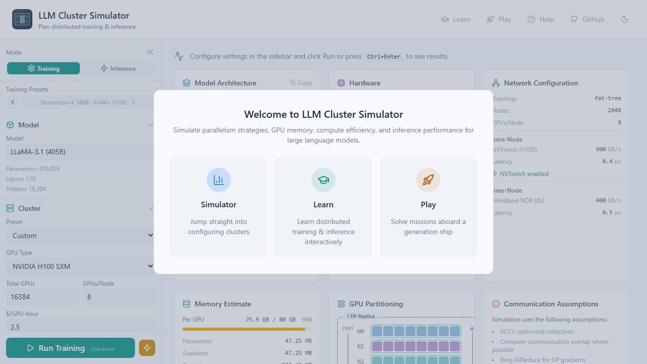 LLM Cluster Simulator screenshot