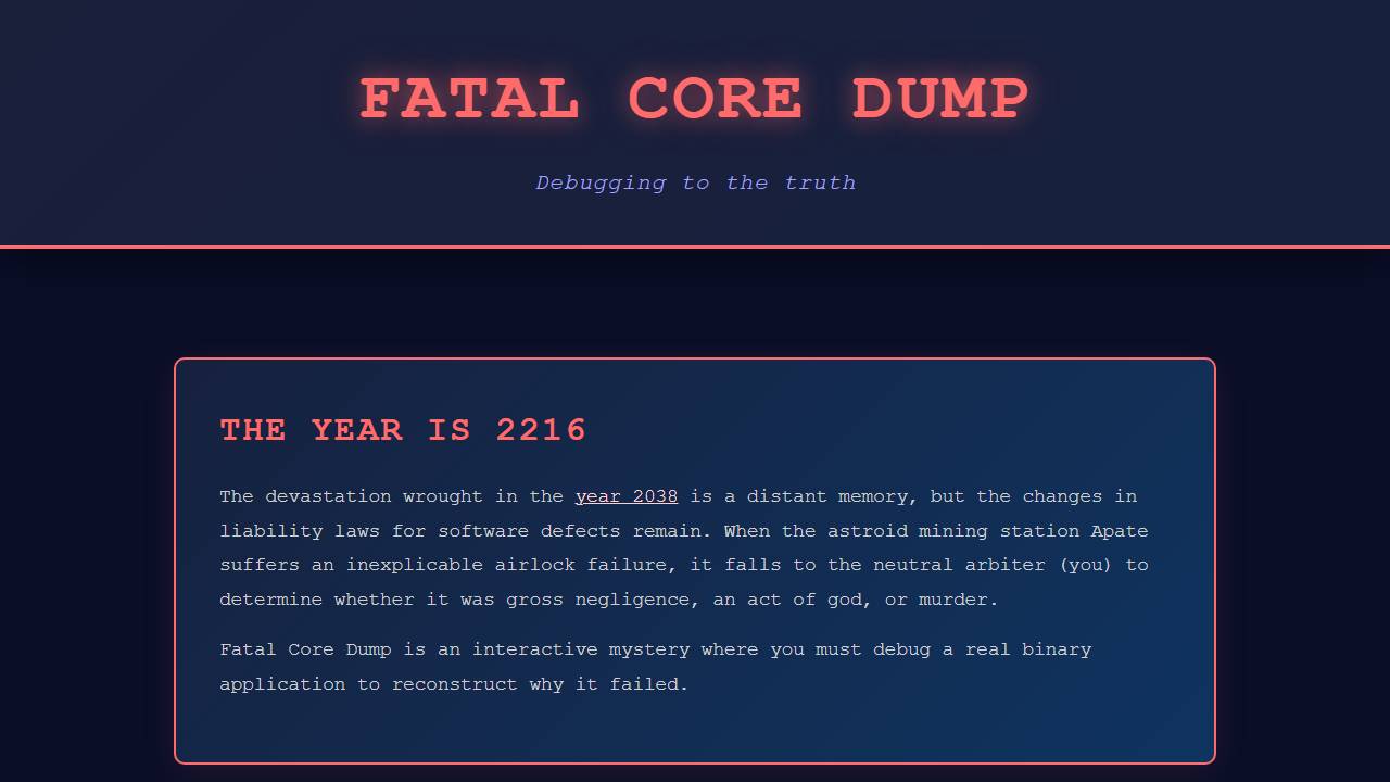 Fatal Core Dump screenshot