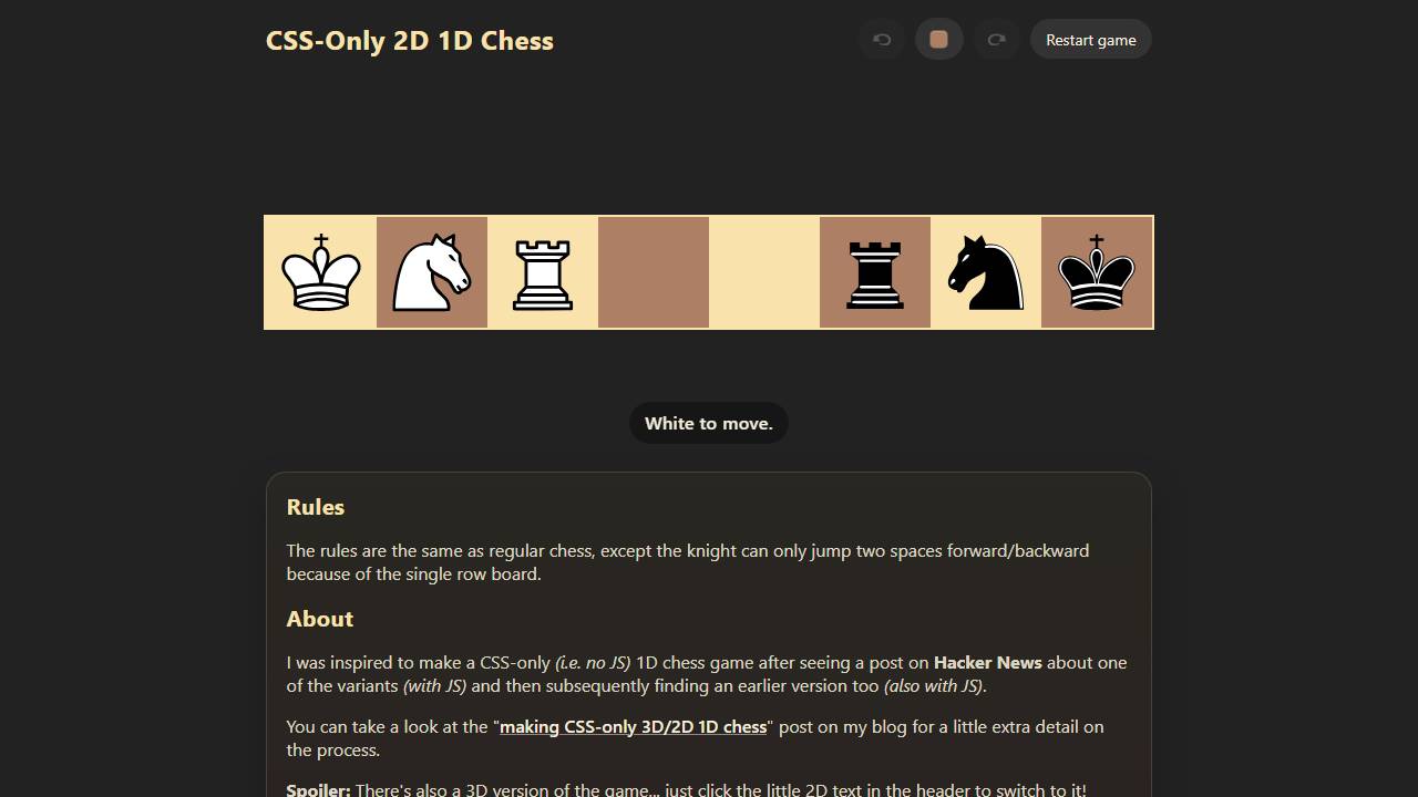 CSS-Only 3D/2D 1D Chess screenshot