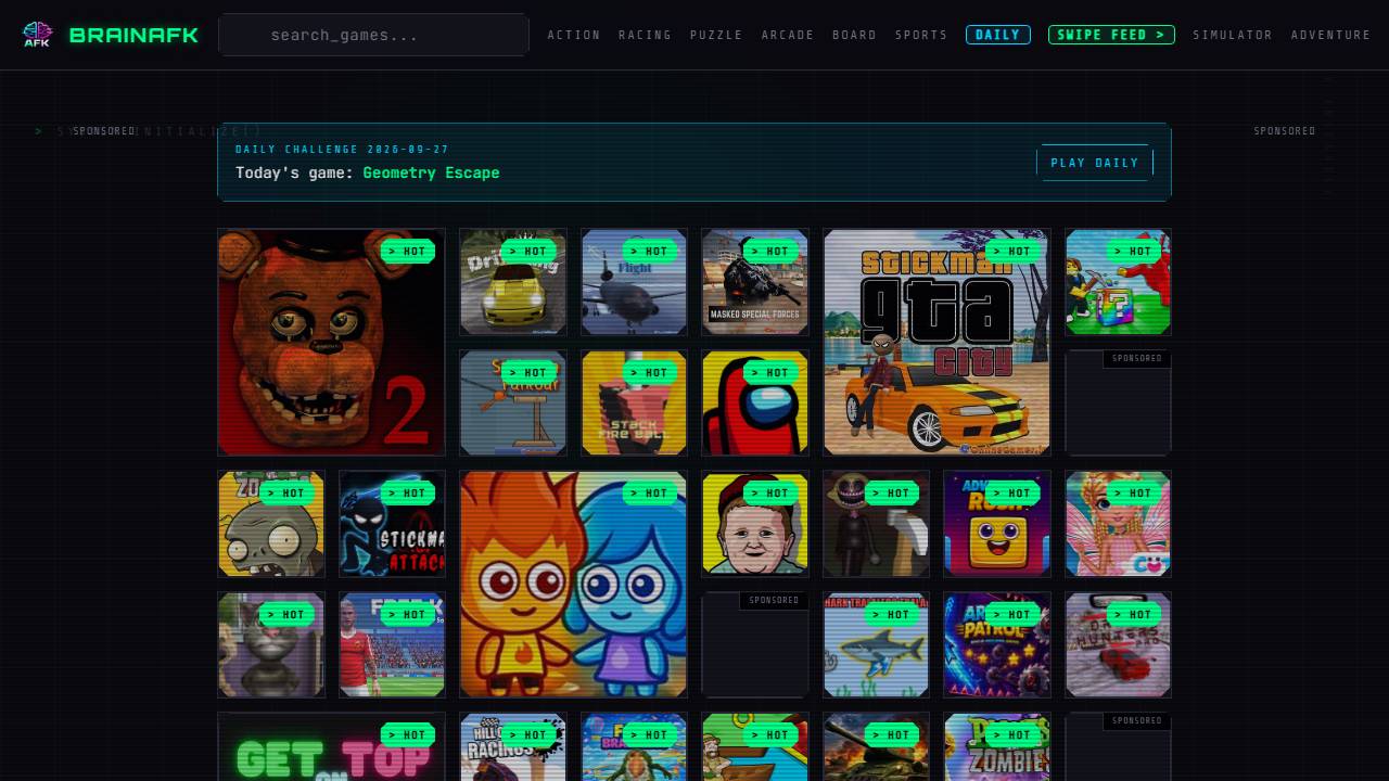 games website with a swipe feature like screenshot