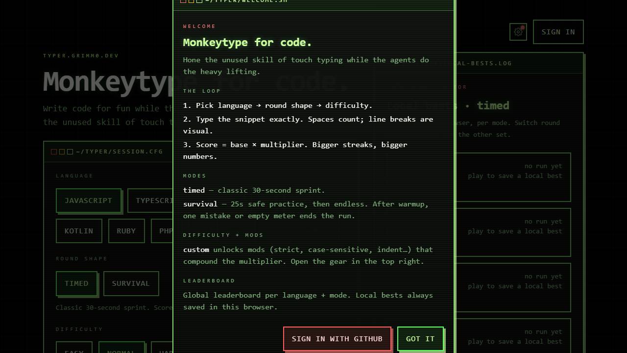 Grimm's Monkeytype screenshot