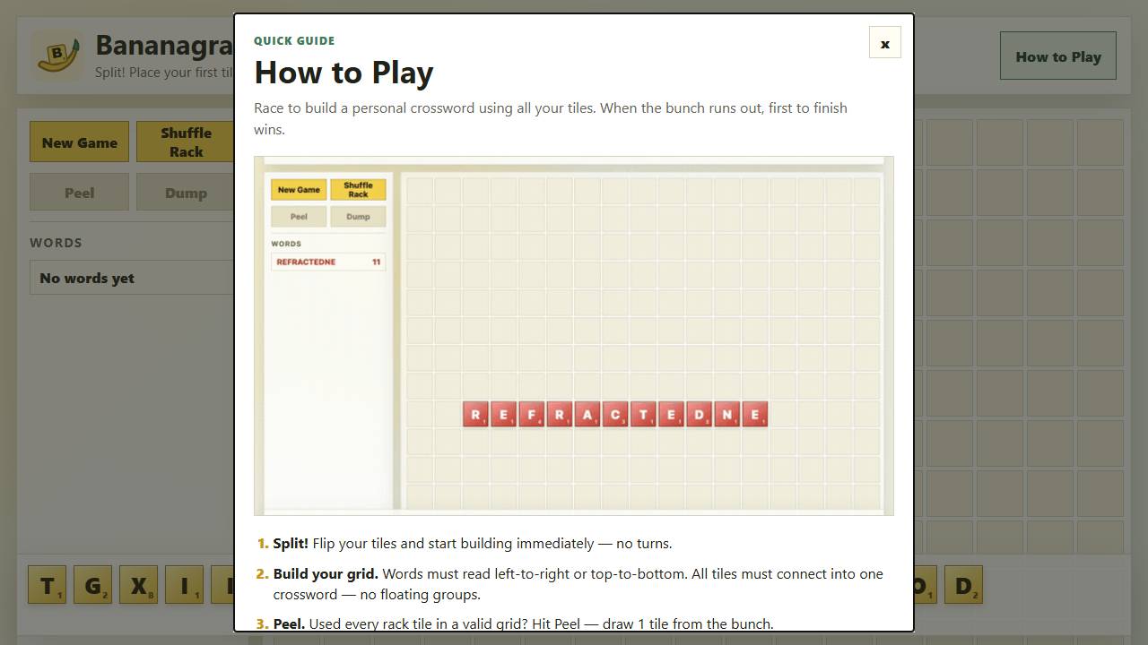 Bananagrams Online screenshot