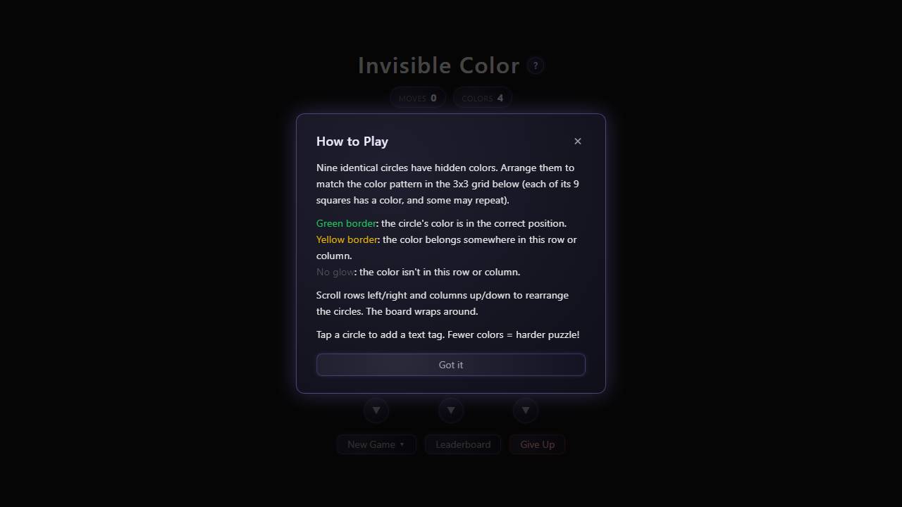 Invisible color screenshot