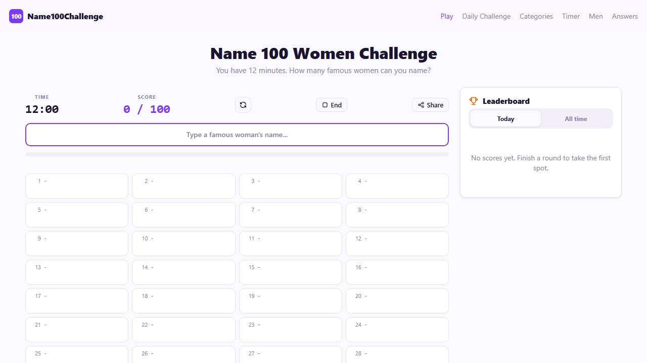 Name100Challenge screenshot