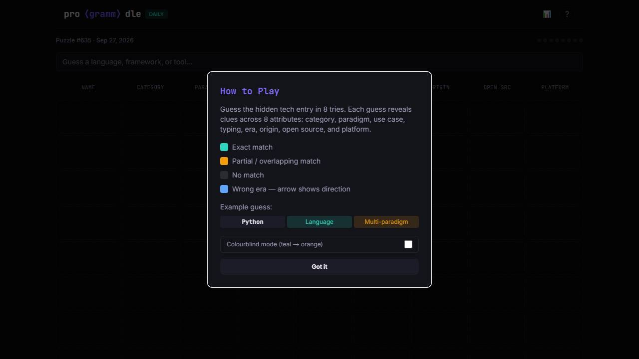 Programmdle screenshot